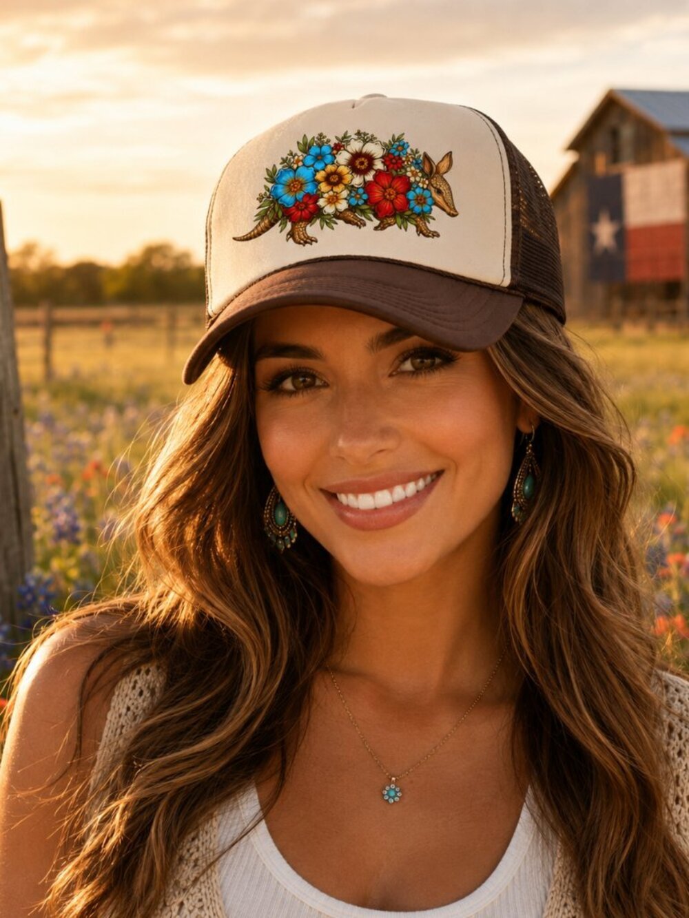 Armadillo Texas Cap Hat Vintage Style High Profile Foam Trucker Mesh Snapback